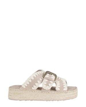 Mou Jute Crochet Trim Adjustable Strap Suede Sandals - Natural