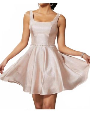 Mori Lee Open Back Metallic Satin Party Dress - Natural