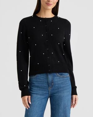 Ellen Tracy Embellished Button‑Front Cardigan - Black