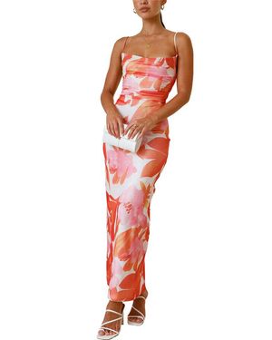 TAZGA Sleeveless Print Maxi Dress - Red