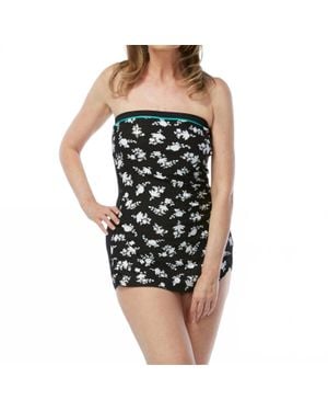 Gabar Shadow Flower Bandeau Sarong Girl Leg One Piece - Black