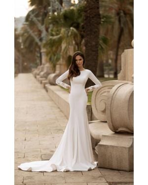 Giovanna Alessandro Long Sleeved Crepe Bridal Gown - Natural