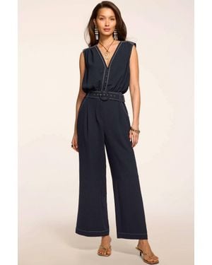 Ramy Brook Astrid V-Neck Belted Jumpsuit - Blue