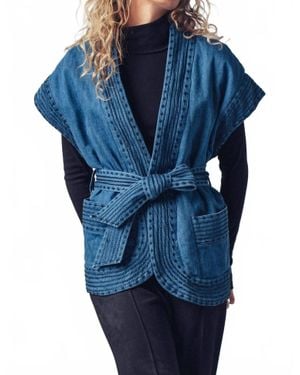 Urban Daizy Washed Belted Vest - Blue