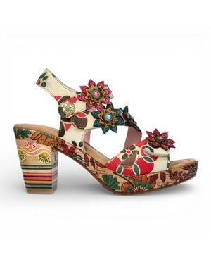 Laura Vita Nellao 33 Floral Leather Wedge Heel Espadrille Sandals - Metallic