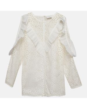Sandro Off- Lace Full Sleeve Ruffled Top - White