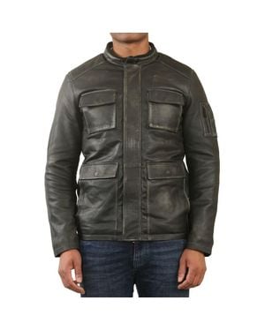 TruClothing Vintage Leather Safari Parka Jacket - Gray