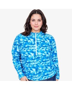 Calypsa Plus Half-Zip Long Sleeve Rash Guard Nora Swim Top - Blue