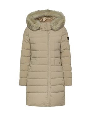 Peuterey Long Puffer Coat With Faux Fur Hood - Natural