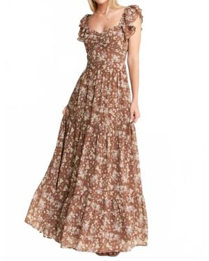 Jade By Jane Ruffle Sleeve Tiered Maxi Dress - Brown