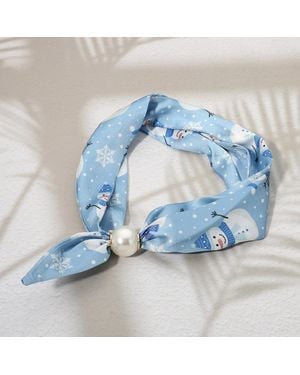 Fashnzfab Secret Box_Pearl Accent Christmas Snowman Print Fabric Scarf Magnetic Necklace - Blue
