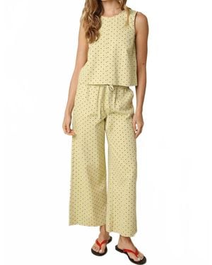 Olivaceous Sleeveless Tank And Wide-Leg Pants Lounge Set - Yellow