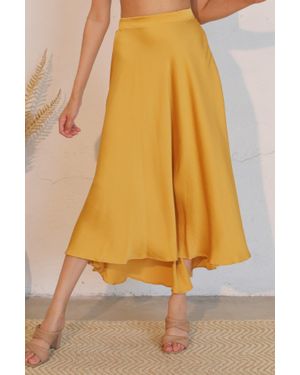 TRUEDAMES Washed Poly Silk Midi Swing Skirt - Yellow