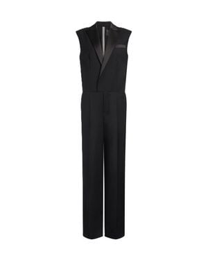 Dondup Sleeveless Jumpsuit With Satin Lapels And Wide-Leg Design - Black