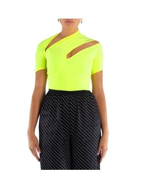 Mugler Ladies Neon Asymmetrical Eco Sport Lycra Bodysuit - Black