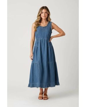 Easel Sleeveless Midi Denim Dress - Blue
