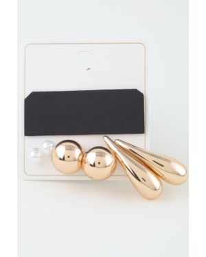 Fashnzfab Multi Teardrop N Pearl Earrings Set - Metallic