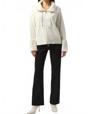Joseph Ribkoff Long Sleeve Knit Coat With Fur Trim - White