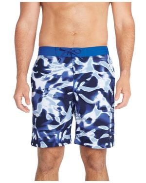 Speedo Printed Bondi Basin Boardshorts 9" Inseam Swimwear Fts934 - Blue