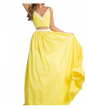 Rachel Allan Two-Piece Mikado V Neck Prom Gown - Yellow