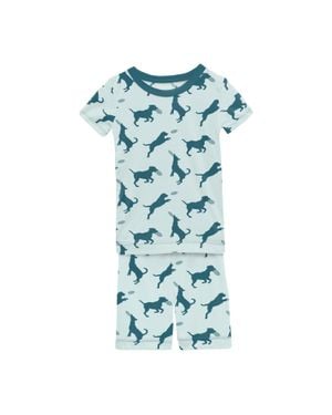 KICKEE Kid's Short Sleeve Pajama Set With Shorts - Blue