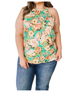 Haptics Fiddle Dee Dee Floral Halter Top Shirt - Green