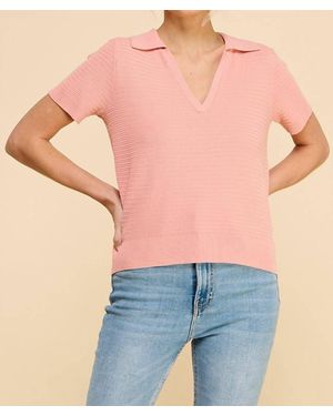 Allie Rose Short Sleeve Textured Polo - Blue