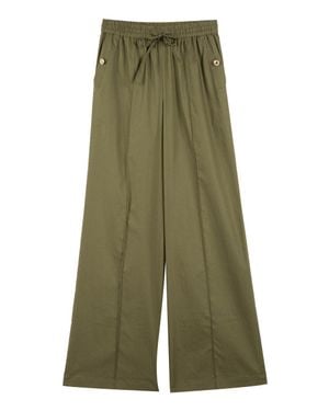 Twinset Wide-Leg Pants With Drawstring Waist And Button-Detail Pockets - Green