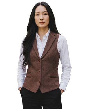 TruClothing Rust Herringbone Wool Tweed Check Tailored Waistcoat - Brown