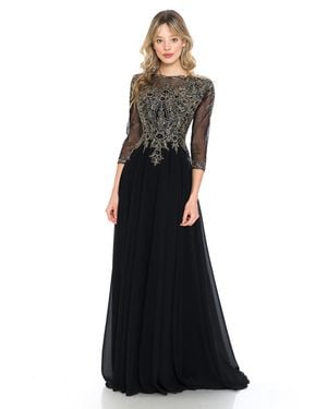 TRUEDAMES Classy Embroidered Modest Long Sleeve Mob Gown - Black