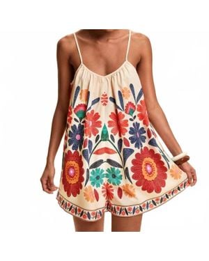 Leto Woven Floral Print Loose Romper - Red