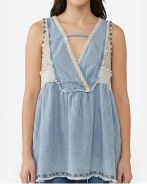 Pol Flowy Stud Denim Tank - Blue