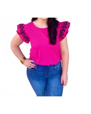 Washco Embroidered Layered Sleeve Top - Pink