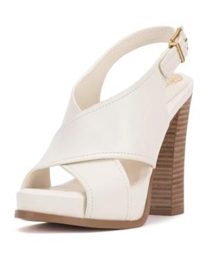 Vince Camuto Chlea Sandals Coconut Cream Leather Block Heel Gal1041 - White
