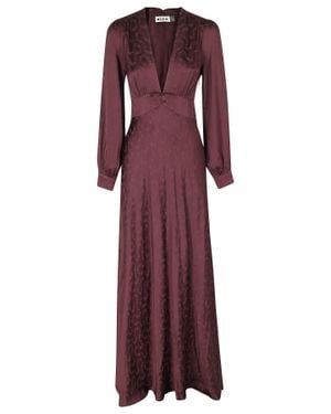 RIXO London Wine Viscose Jacquard Asymmetrical Maxi Dress - Purple