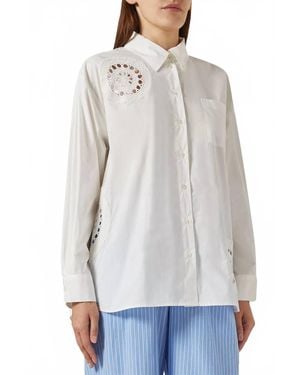 Sea Joy Crochet Long Sleeve Button Down Top - White