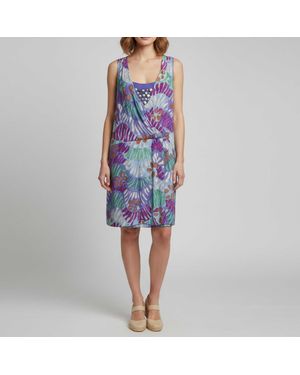 Missoni Print Crepe Sleeveless Draped Short Dress - Blue