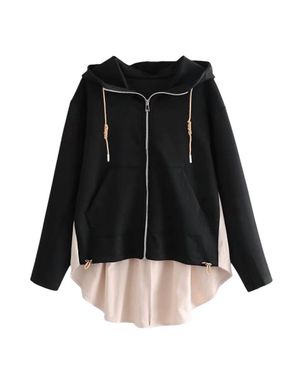 Sundayup Mckenna Contrast Front Zipper Hoodie Jacket - Black