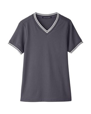 Devon & Jones Crownlux Performanceplaited Tipped V-Neck Shirt - Blue
