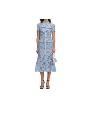 Self-Portrait Lace Tie Neck Midi Dress - Blue