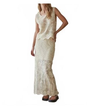 By Together Woven Cotton Floral Lace Work Midi Skirt - White
