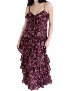 Wildflower Floral Print Ruffle Tiered Maxi Dress - Purple