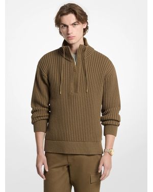 Michael Kors Textured Cotton Blend Funnel-Neck Sweater - Brown
