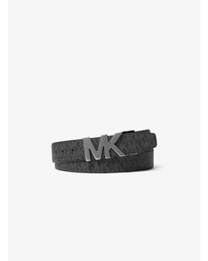 Michael Kors Outlet Reversible Signature Logo And Leather Belt - White