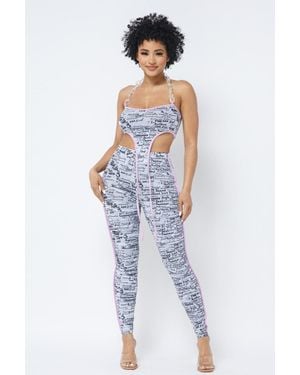 TRUEDAMES Mesh Print Crop Top With Plastic Chain Halter Neck With Matching Leggings - Blue