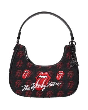 The Rolling Stones All-Over Tongue Logo Denim Hobo Bag - Red