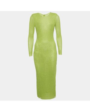 Self-Portrait Studded Mesh Long Sleeve Midi Dress - Green