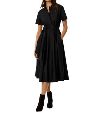 Toccin Megan Short Sleeve Tie-Front Midi Shirt Dress - Black