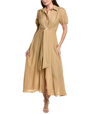 BGL Tie Front Midi Shirtdress - Natural