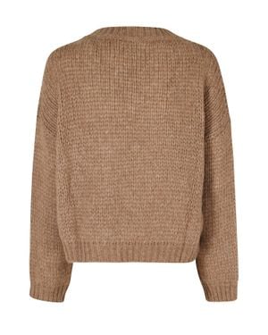 Roberto Collina Chunky Knit Camel V-Neck Sweater With Ribbed Trim - Brown